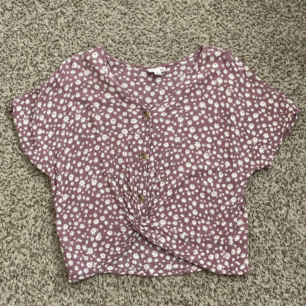 SO Mauve Daisy Floral Twist Front Crop Top